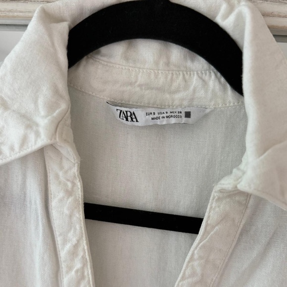 ZARA Linen Blend White Tiered Ruffled 3 Button - Picture 4 of 10